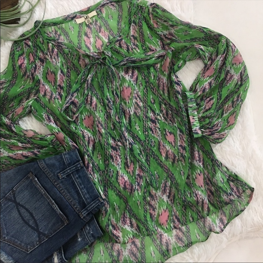 YA Los Angeles green sheer blouse tie